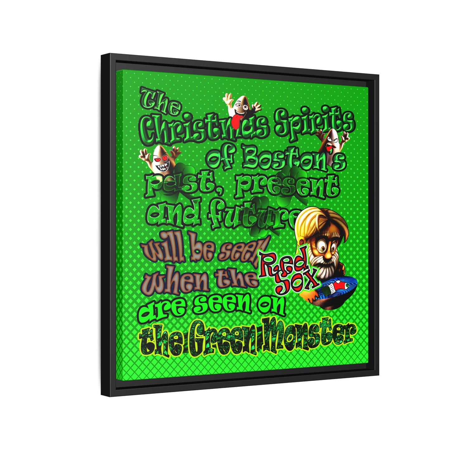 christmas spirits of boston - framed canvas art (logo green)