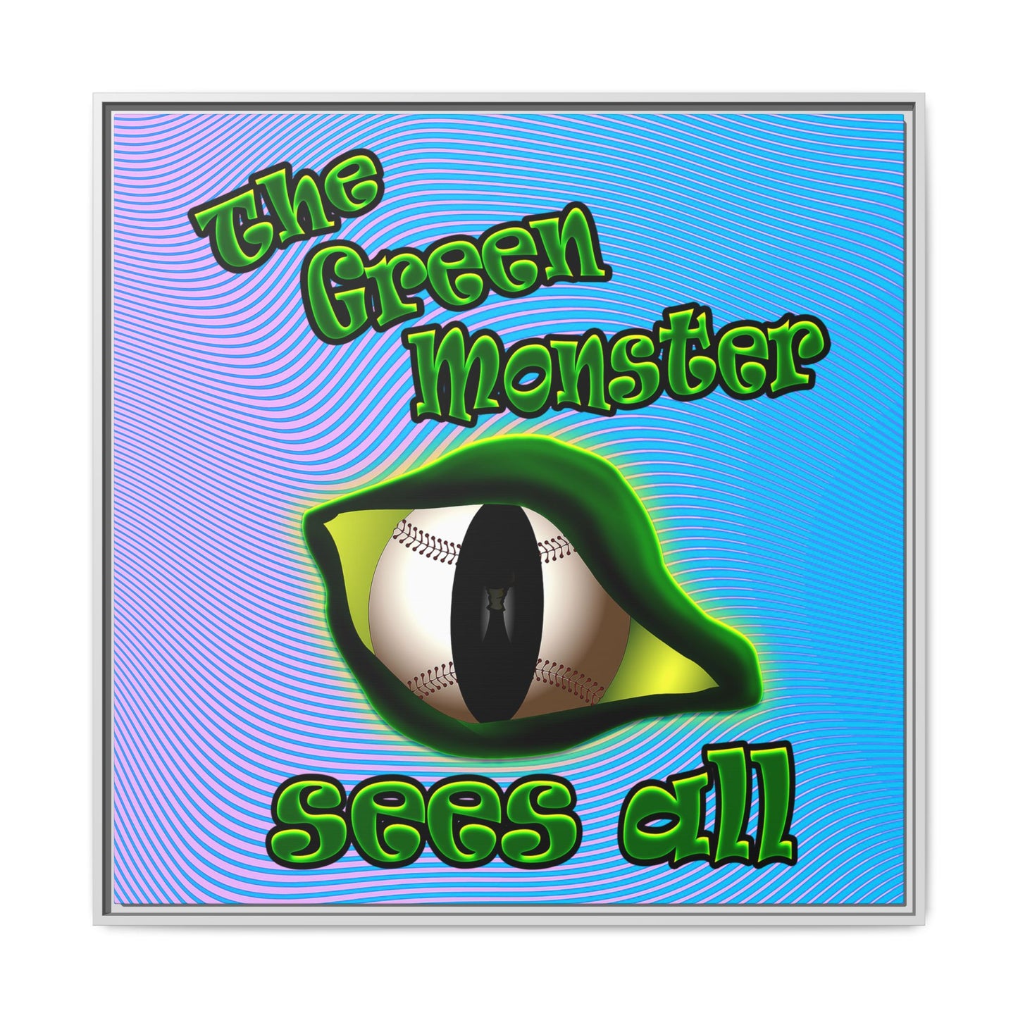 green monster - framed canvas art (light blue-purple wave)