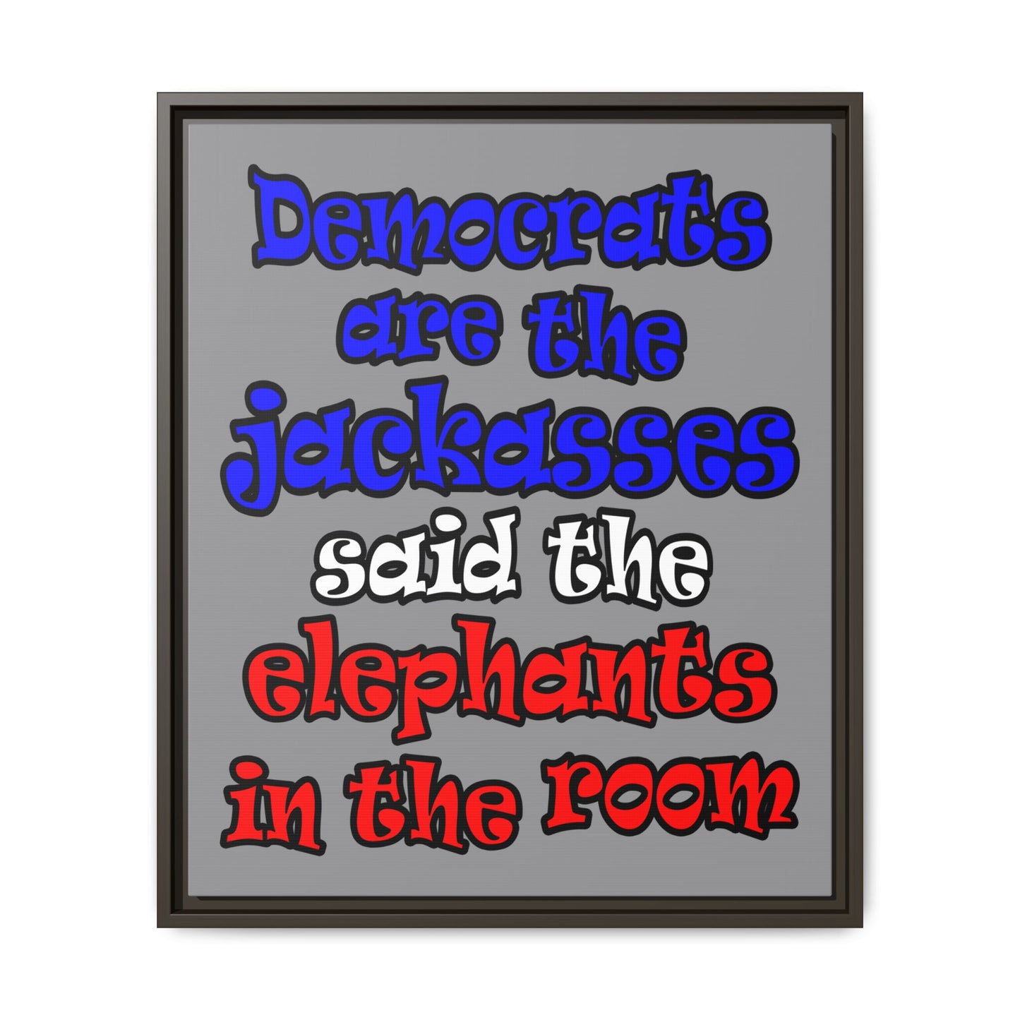 donkeys and elephants - framed canvas art (grey)