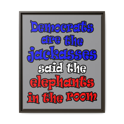 donkeys and elephants - framed canvas art (grey)