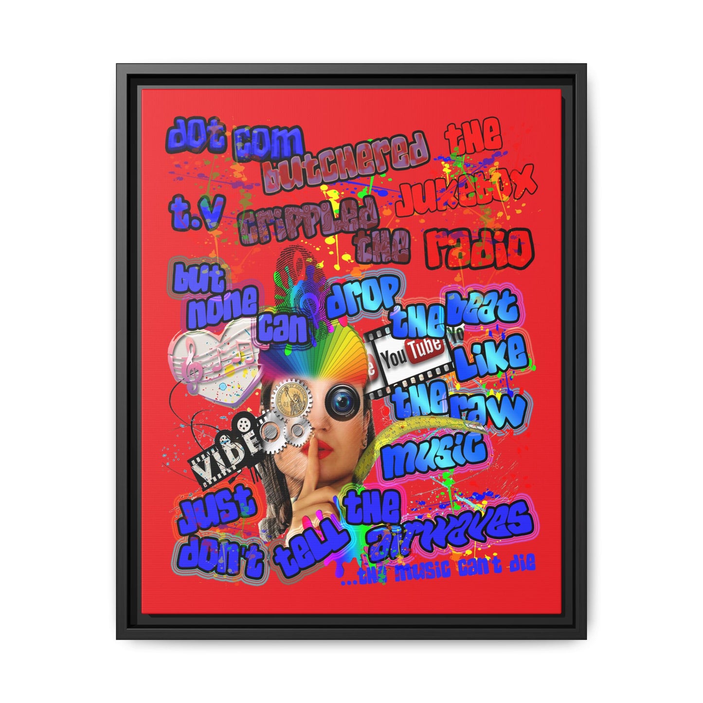 drop the beat - framed canvas art (red)