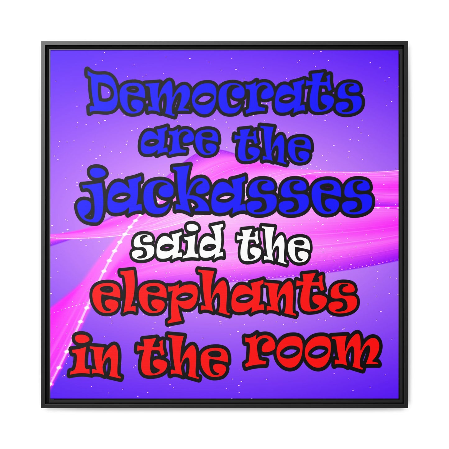 donkeys and elephants - framed canvas art (purple-pink wave)