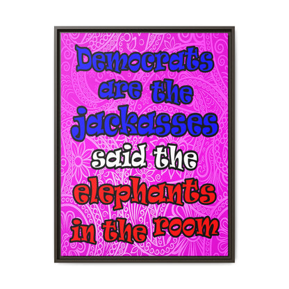 donkeys and elephants - framed canvas art (pink swirl)