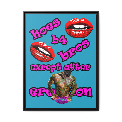 hoes b4 bros - framed canvas art (turquoise)