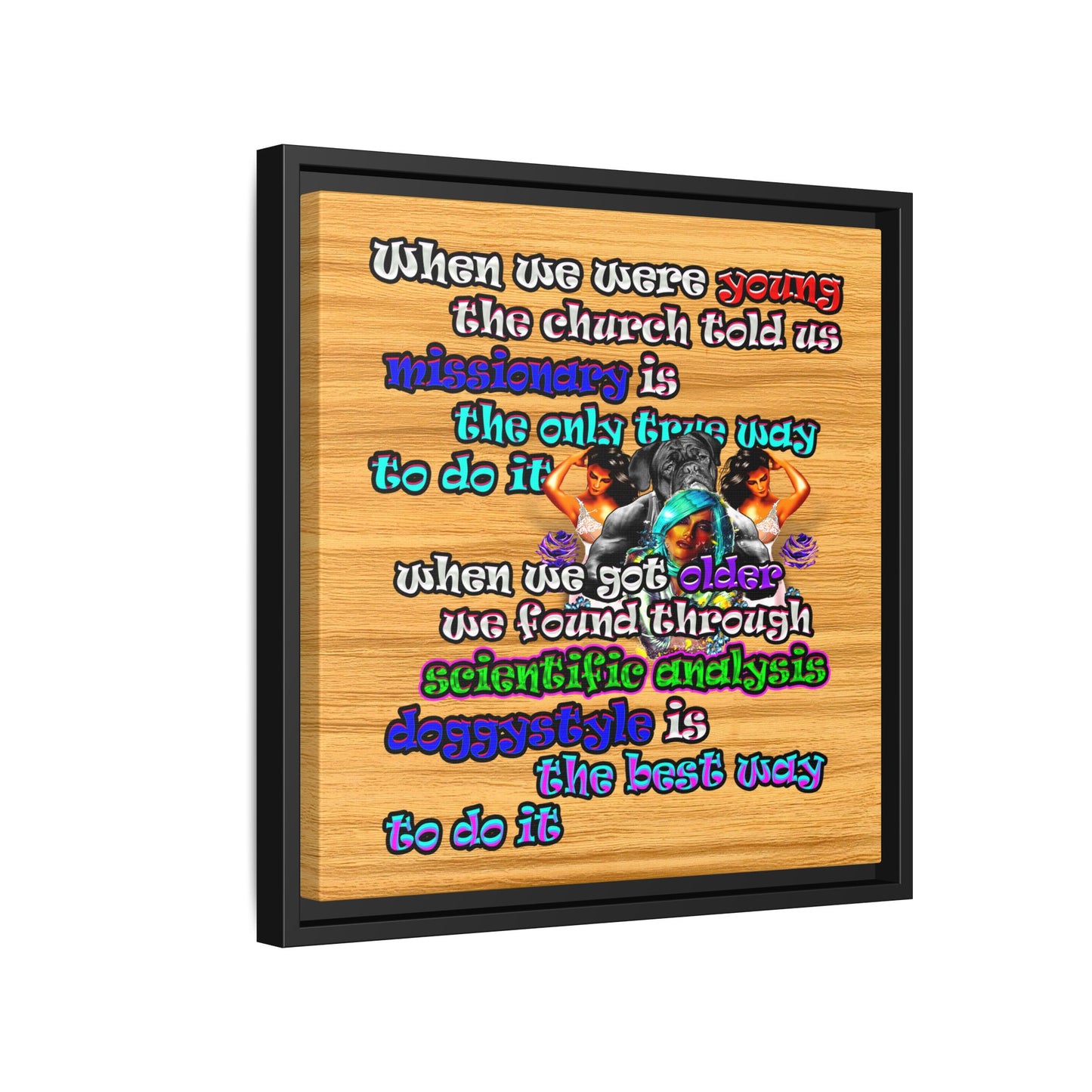 doggystyle - framed canvas art (butterscotch wood finish)