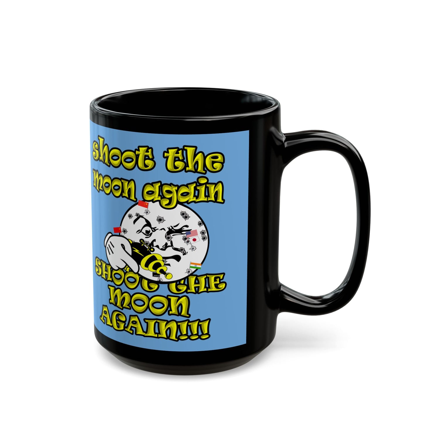 shoot the moon again - Black Mug (light blue)