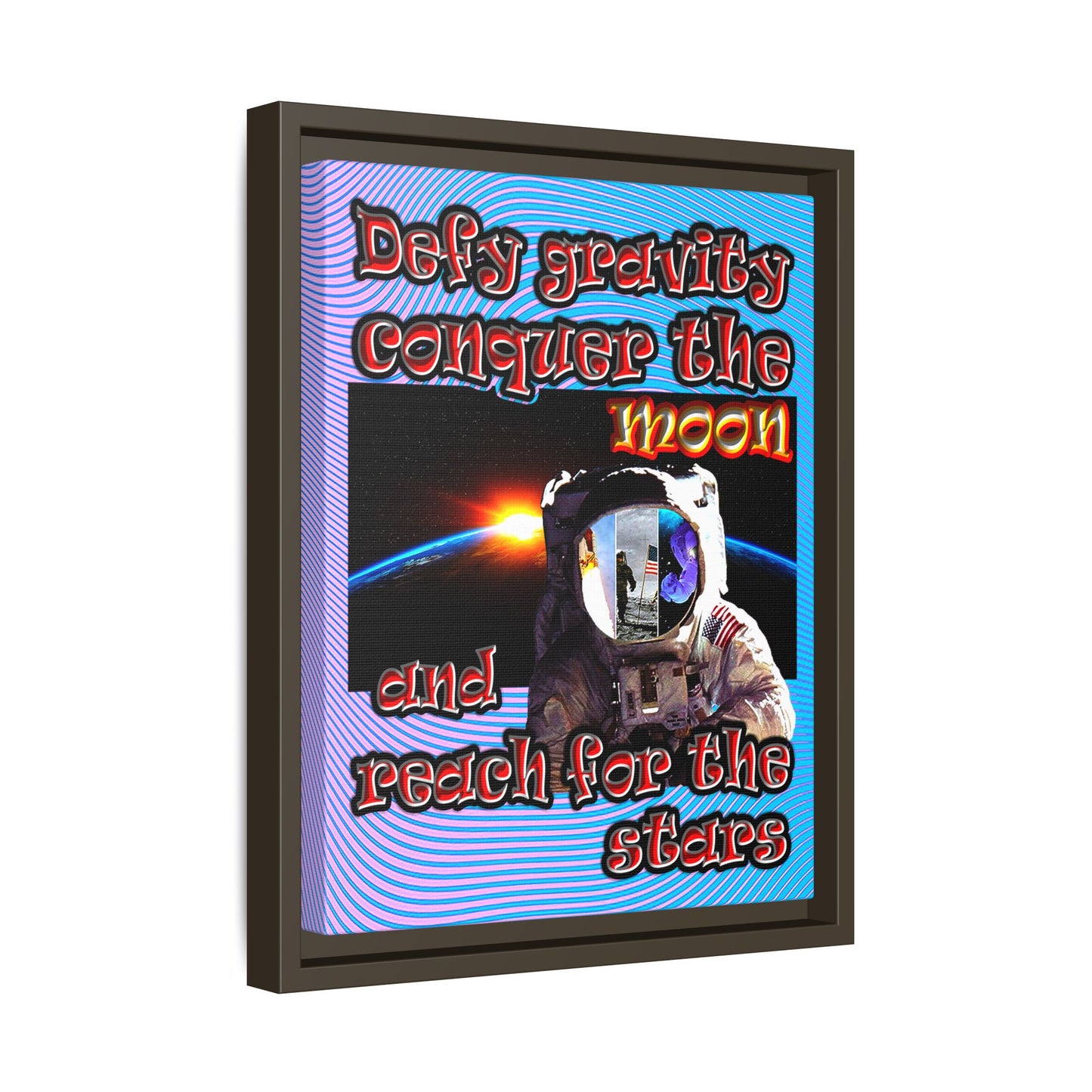 defy conquer reach - framed canvas art (light blue-purple wave)