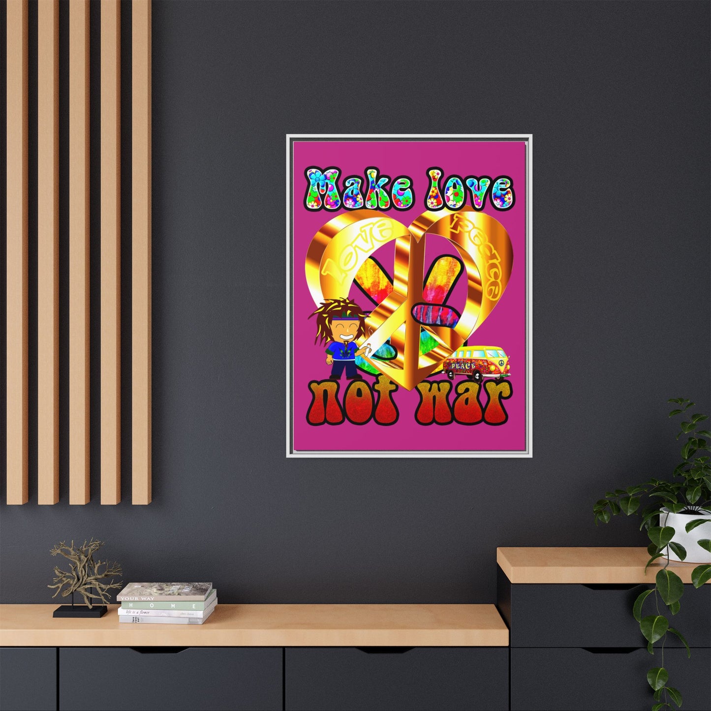 love peace - framed canvas art (pink)