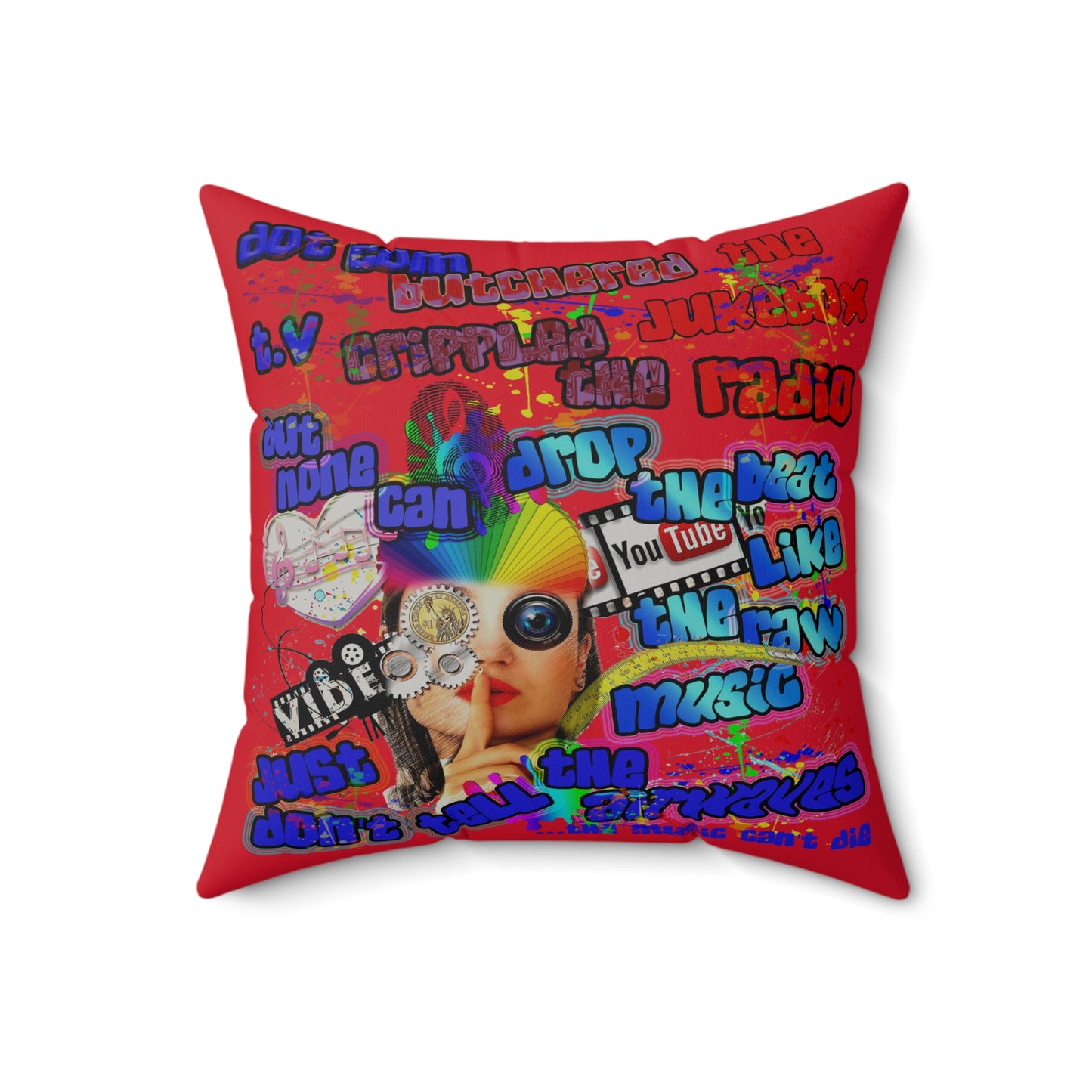 drop the beat - Faux Suede Square Pillow - (dark red)