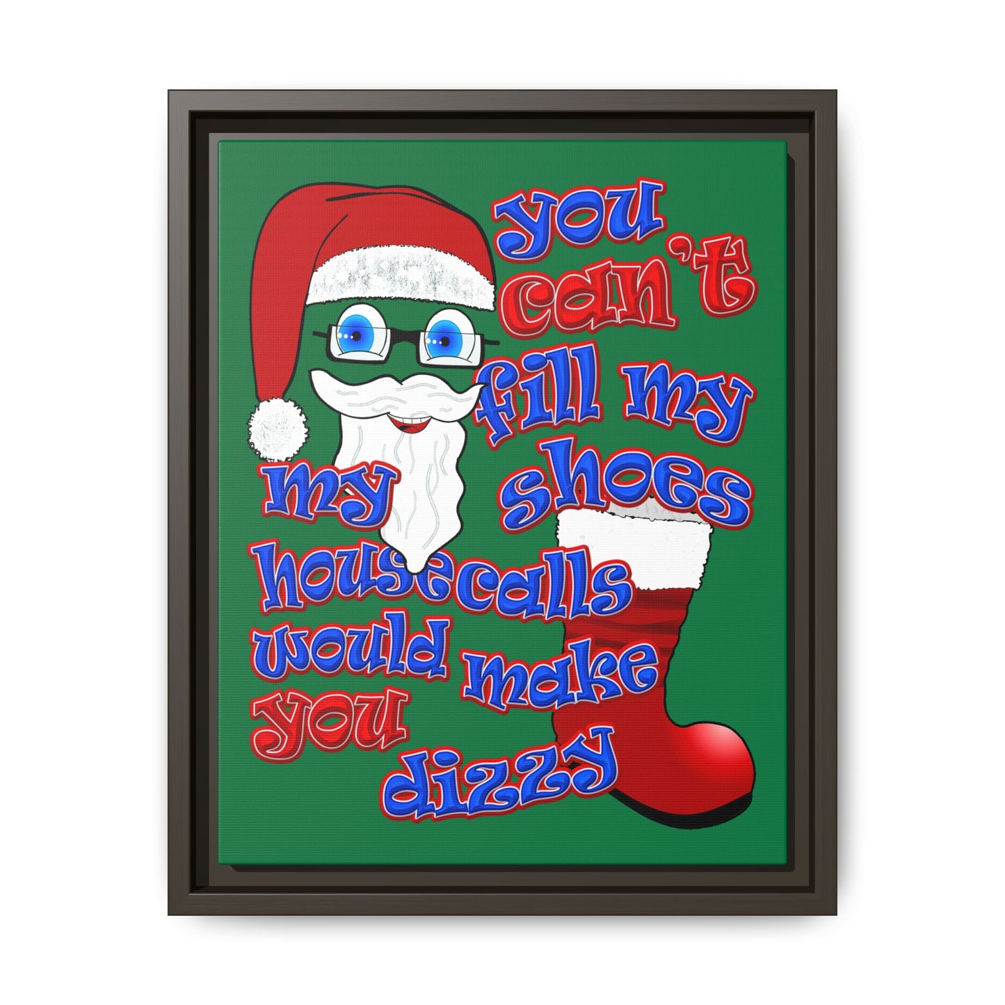 santa's shoes - framed canvas art (dark green)