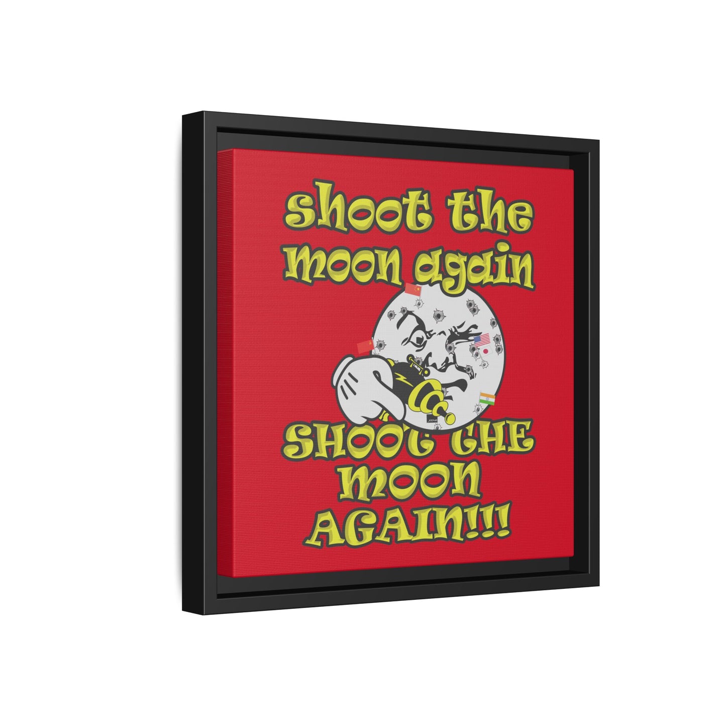 shoot the moon again - framed canvas art (dark red)