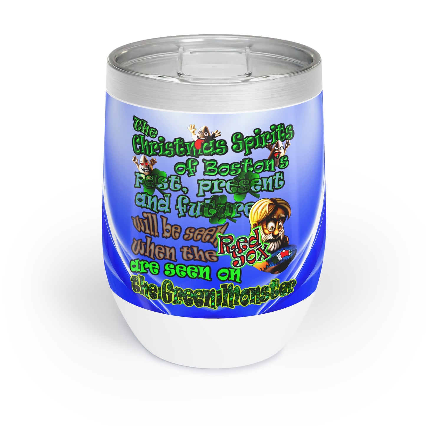 christmas spirits of boston - Chill Wine Tumbler (blue-white wave)