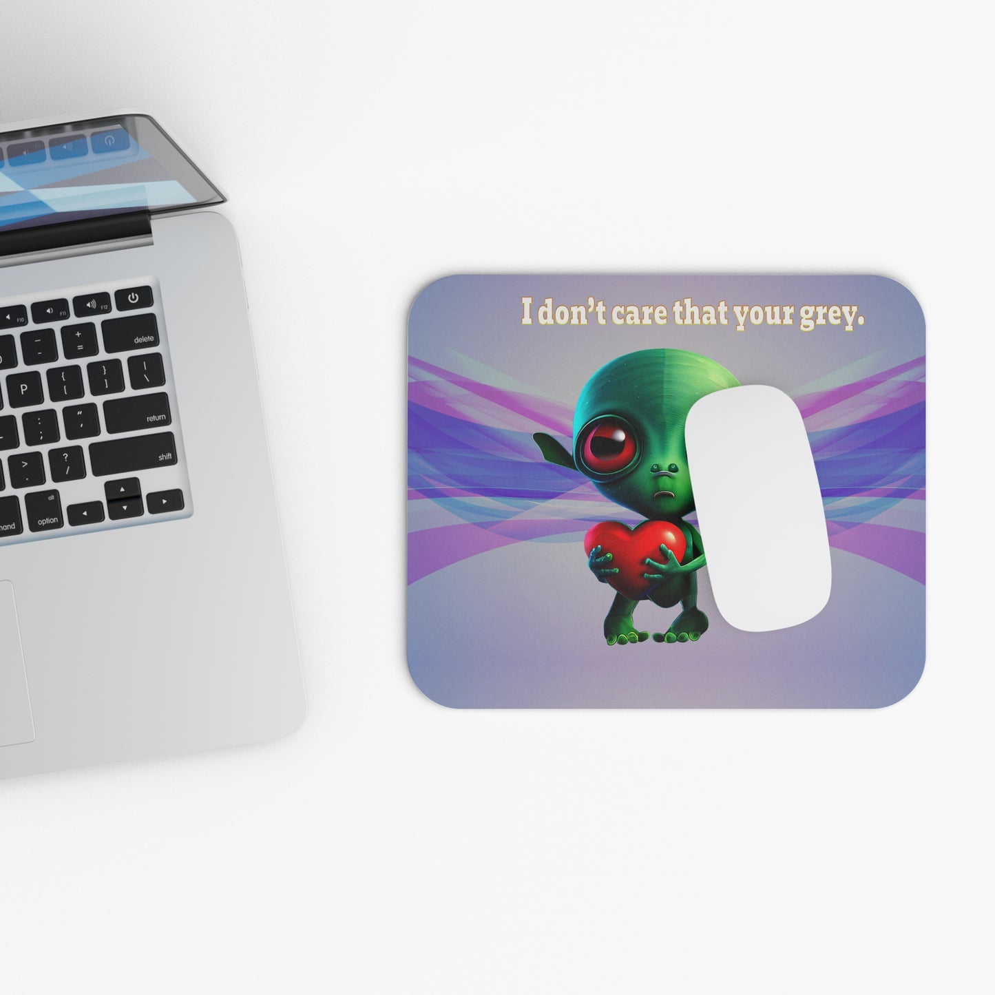 I don't care that your grey - Mouse Pad (Rectangle) (light blue-pink wave)