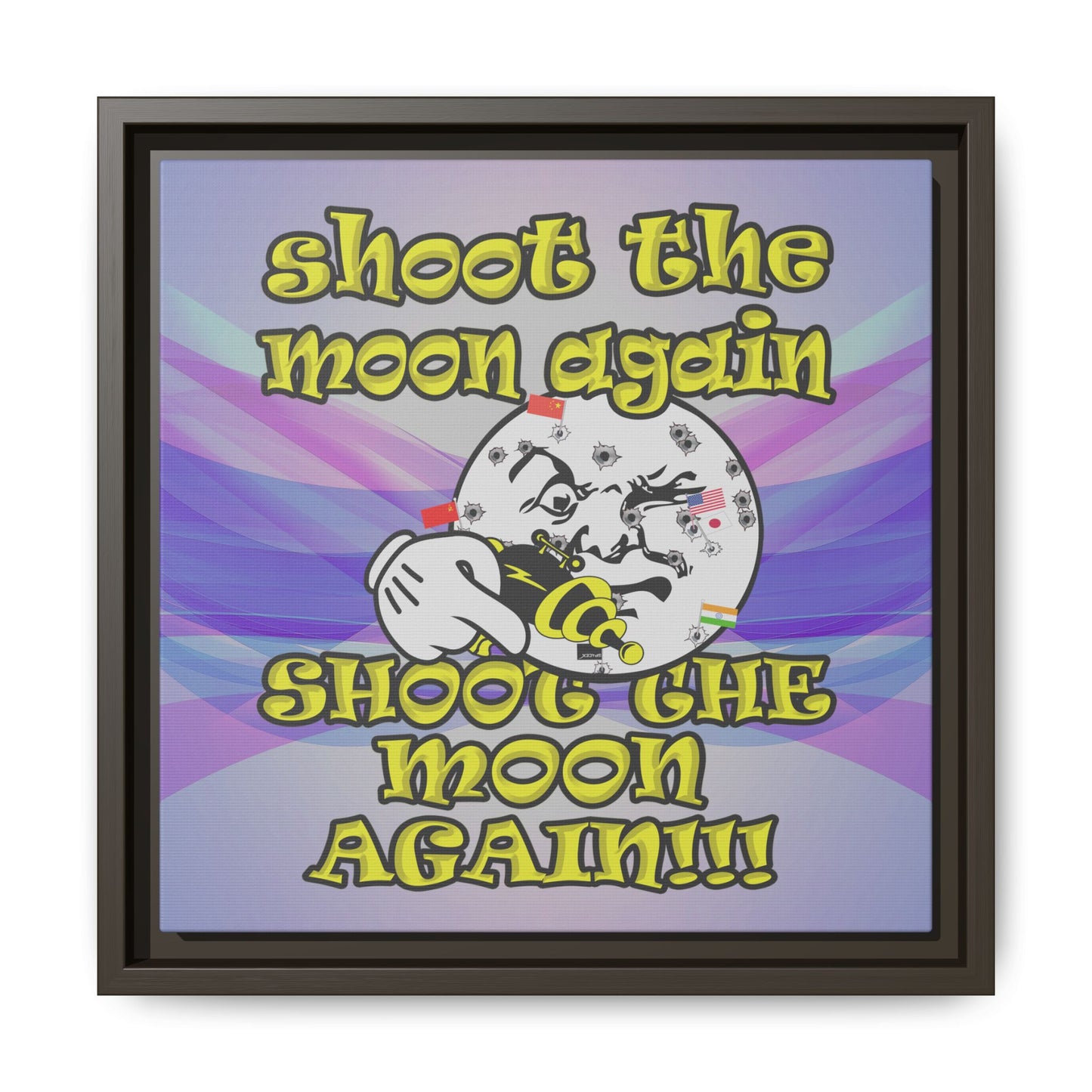 shoot the moon again - framed canvas art (light blue-pink wave)