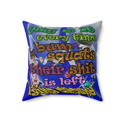 the bum's shit - Spun Polyester Square Pillow - (blue-white wave)