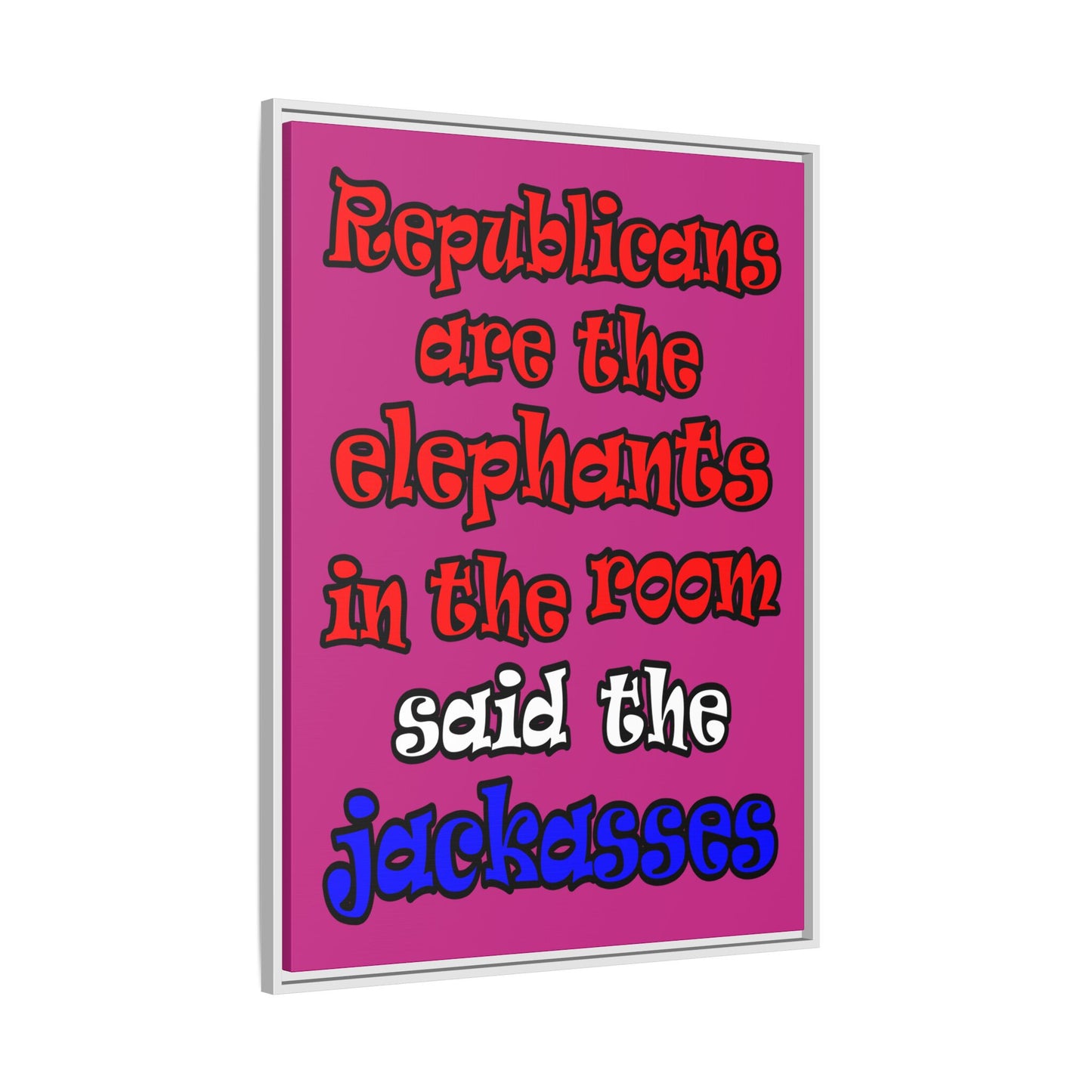donkeys and elephants - framed canvas art (pink)