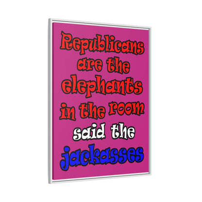 donkeys and elephants - framed canvas art (pink)