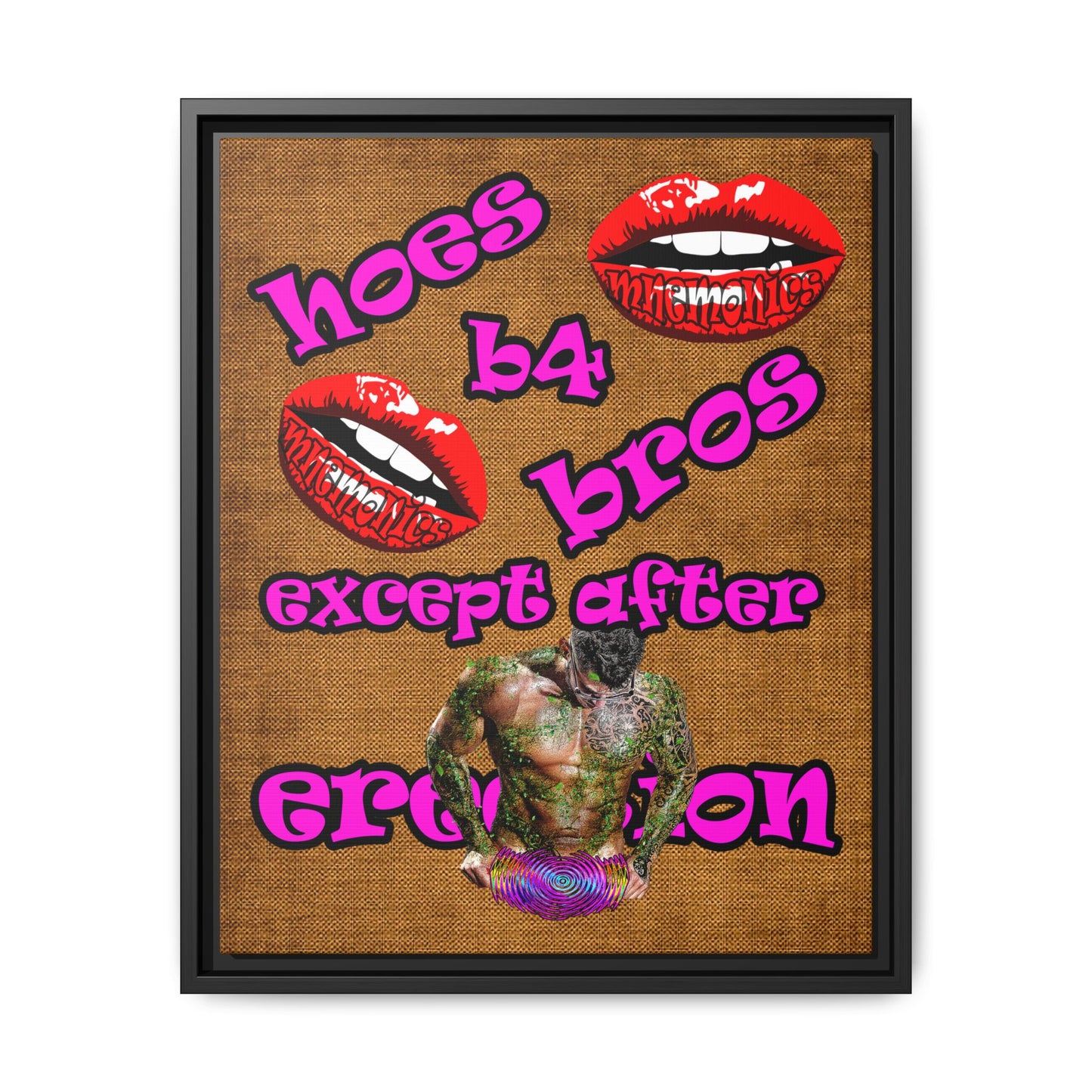 hoes b4 bros - framed canvas art (brown papyrus)