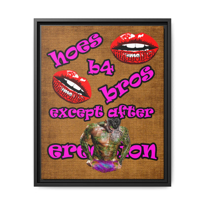 hoes b4 bros - framed canvas art (brown papyrus)