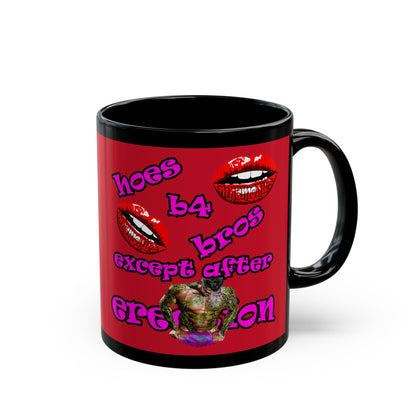 hoes b4 bros - Black Mug (dark red)