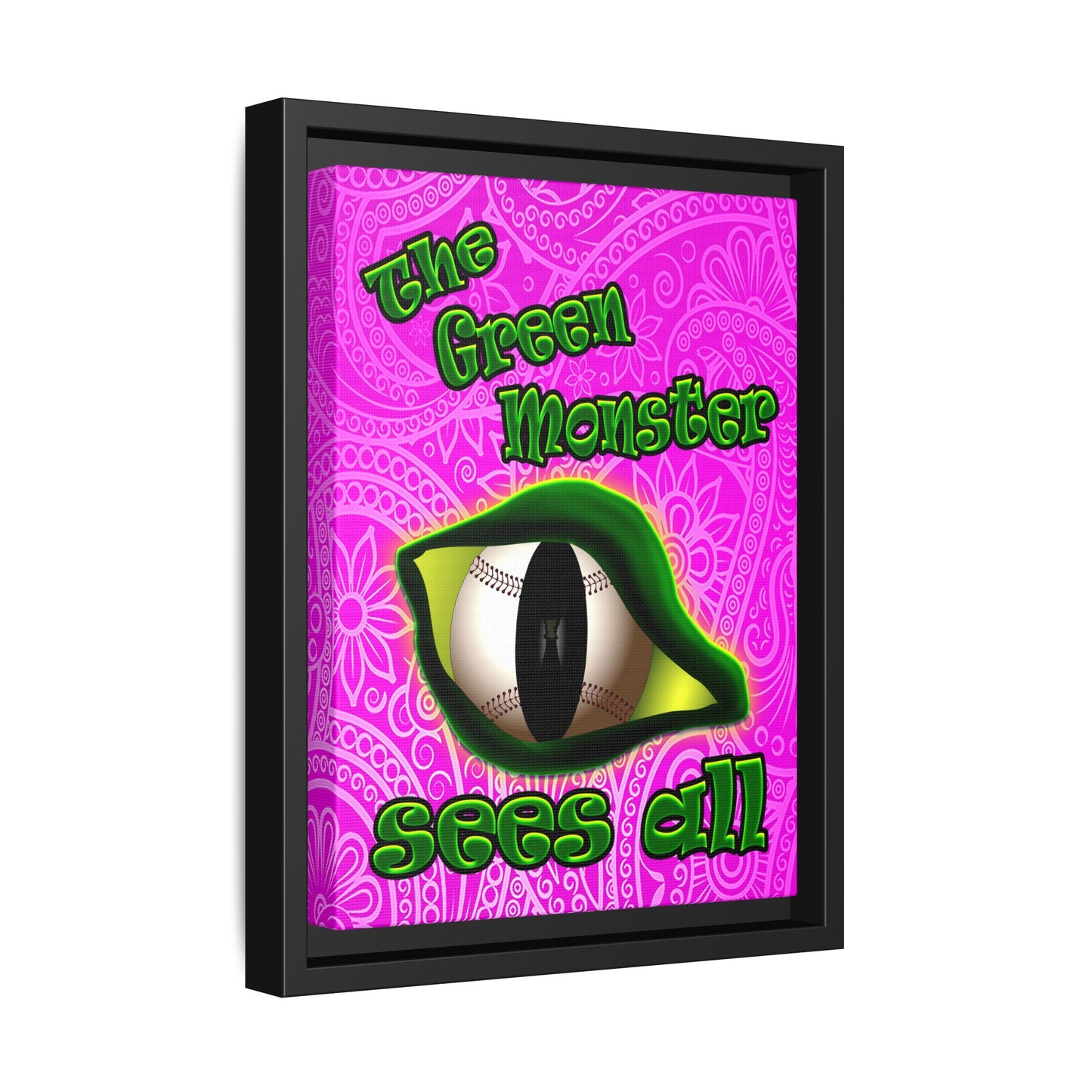 green monster - framed canvas art (pink swirl)
