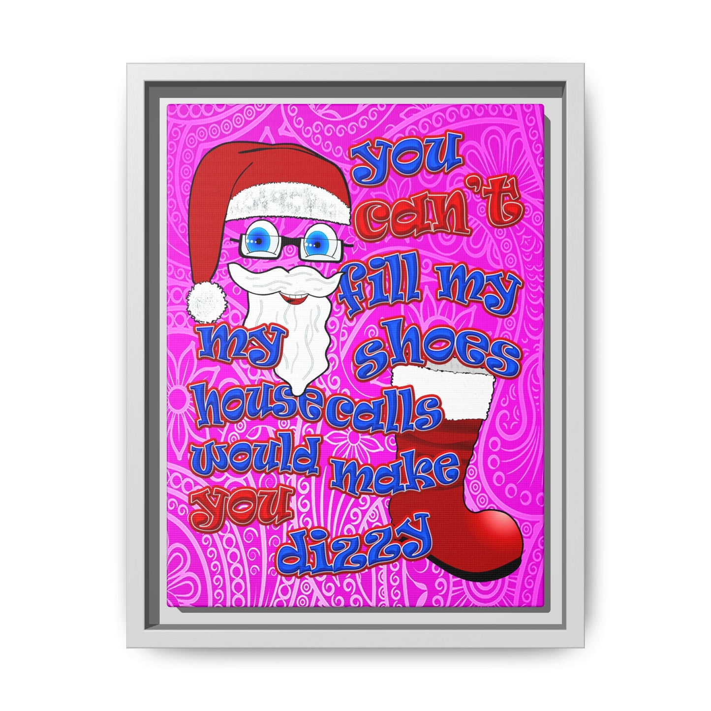 santa's shoes - framed canvas art (pink swirl)