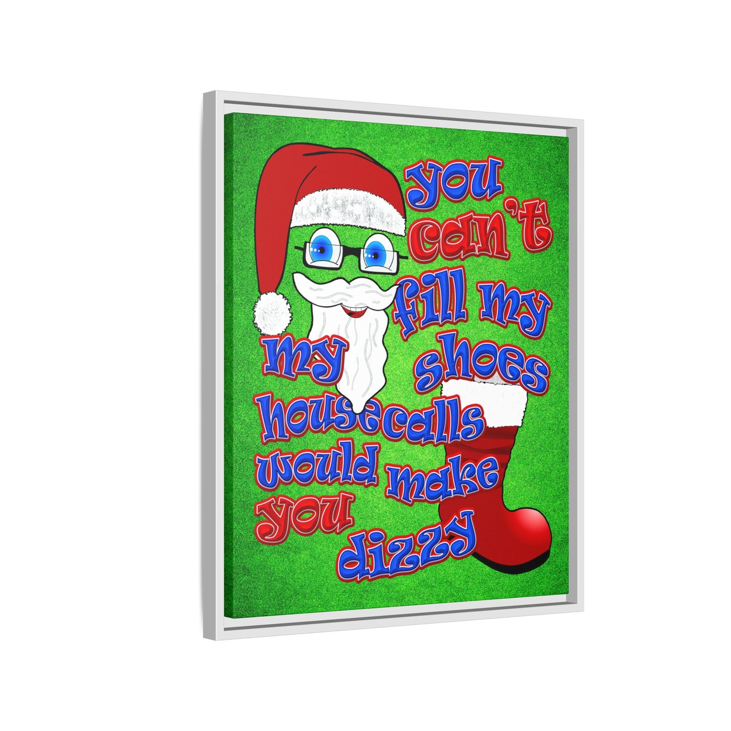 santa's shoes - framed canvas art (green turf)