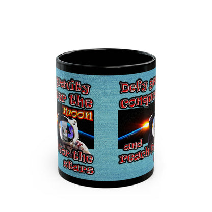 defy conquer reach - Black Mug (faded blue)