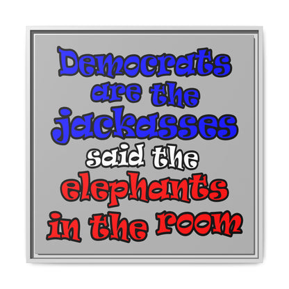 donkeys and elephants - framed canvas art (light grey)