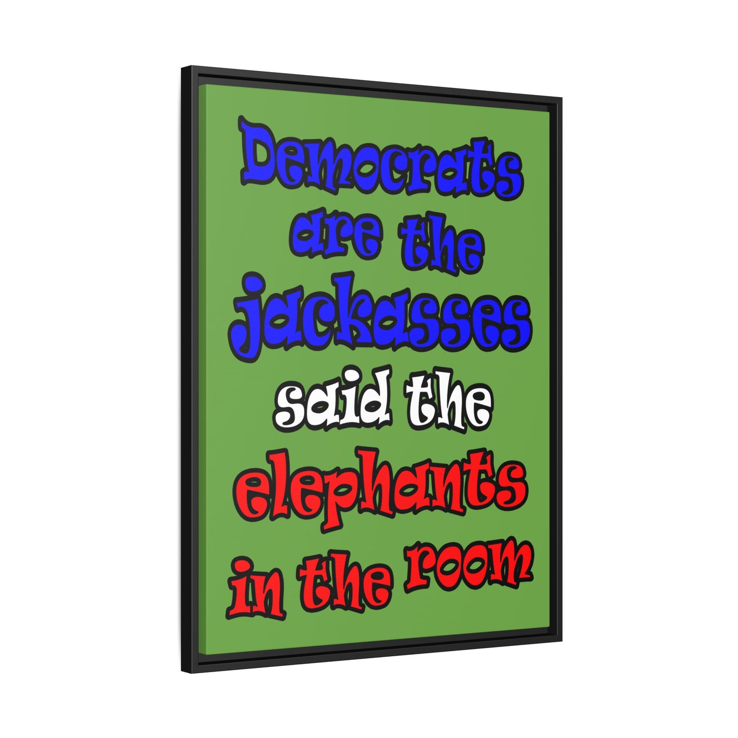 donkeys and elephants - framed canvas art (green)