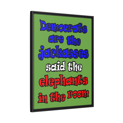 donkeys and elephants - framed canvas art (green)