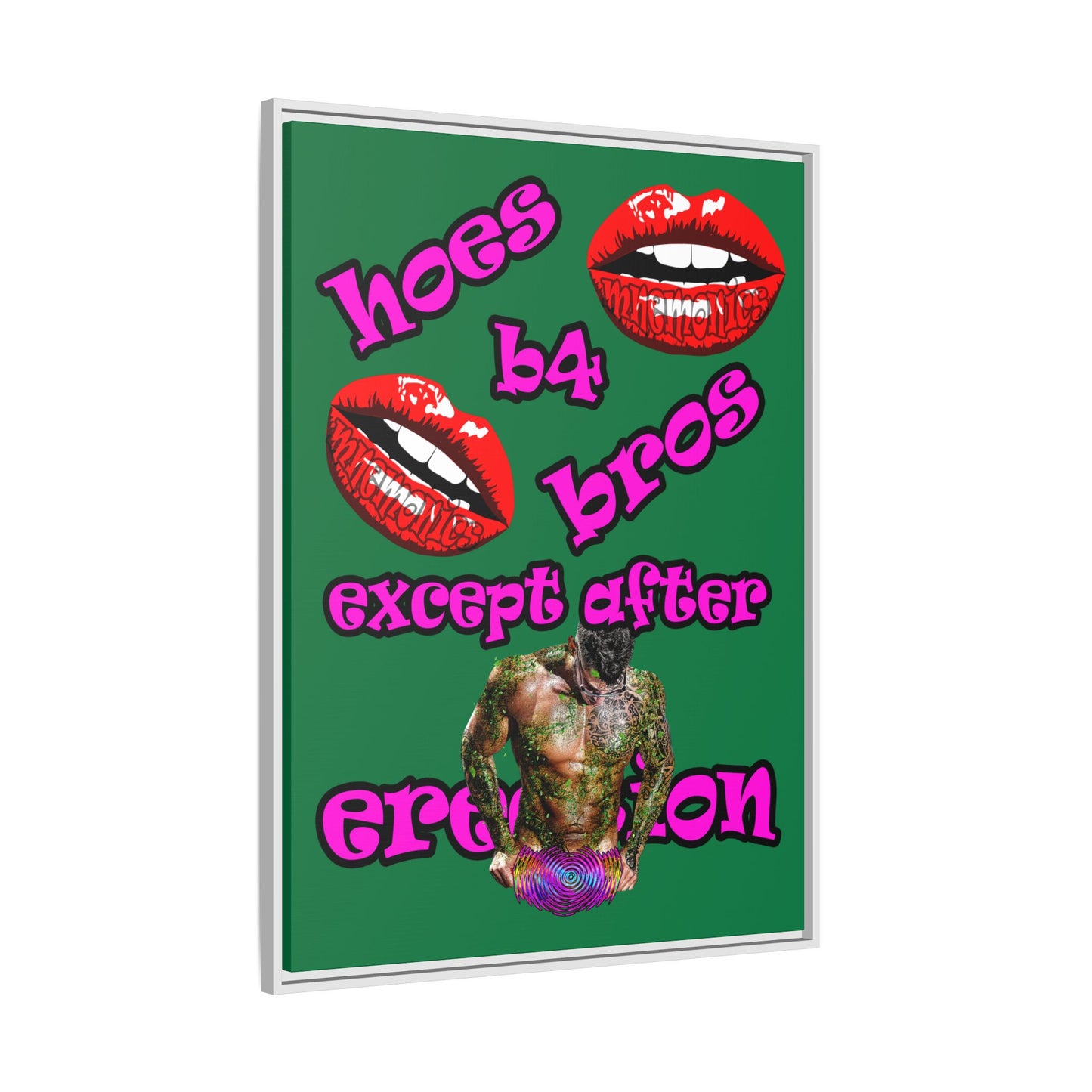 hoes b4 bros - framed canvas art (dark green)
