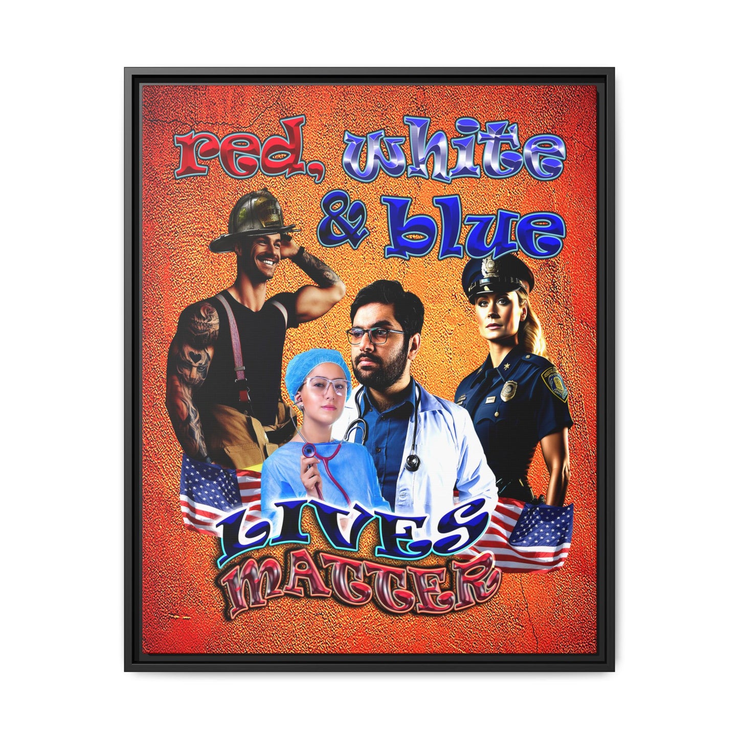 rw&b lives matter - framed canvas art (burnt orange)