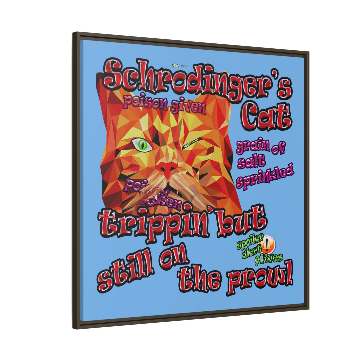 schrodinger's cat - framed canvas art (light blue)