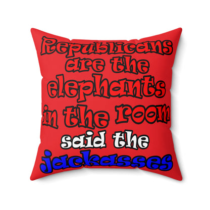 donkeys and elephants - Spun Polyester Square Pillow - (red)