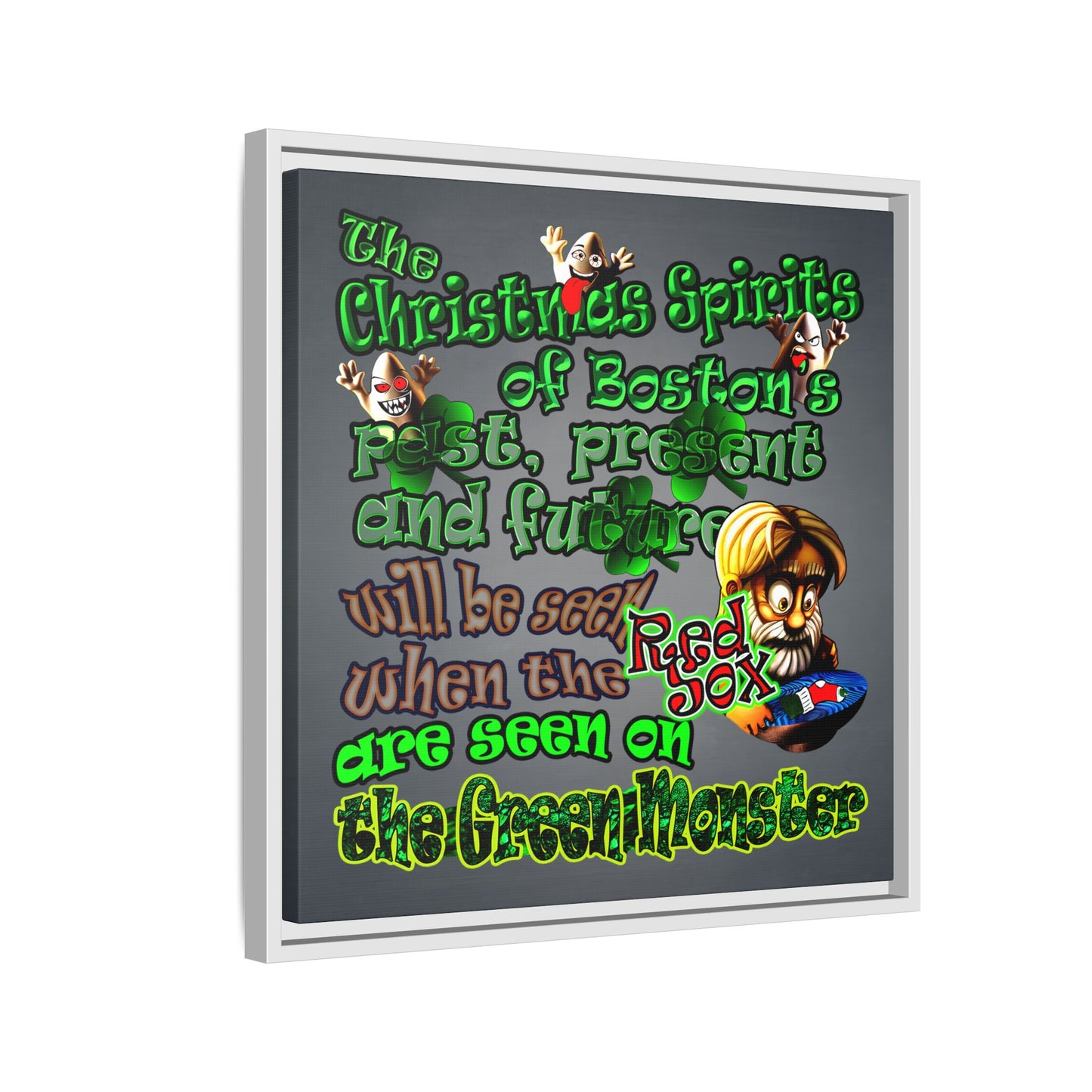 christmas spirits of boston - framed canvas art (grey-light grey)