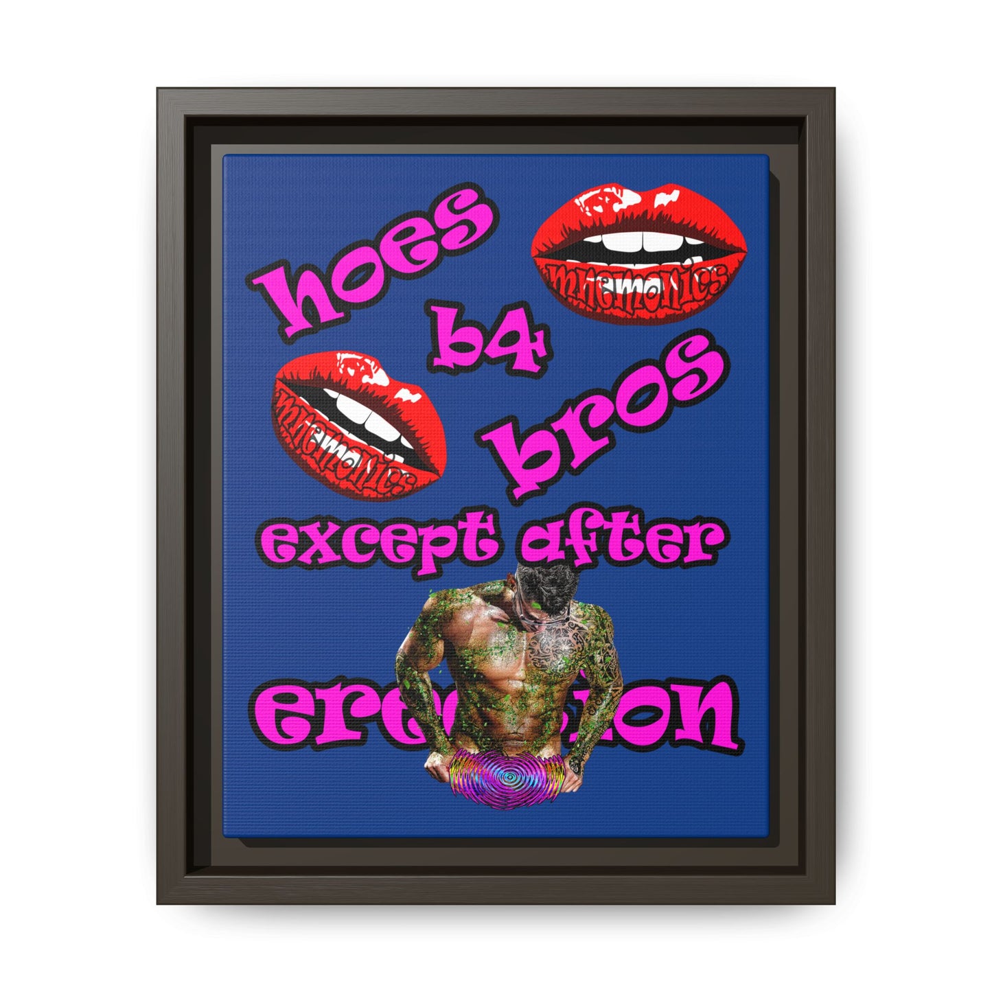 hoes b4 bros - framed canvas art (dark blue)