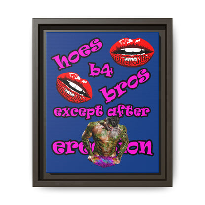 hoes b4 bros - framed canvas art (dark blue)