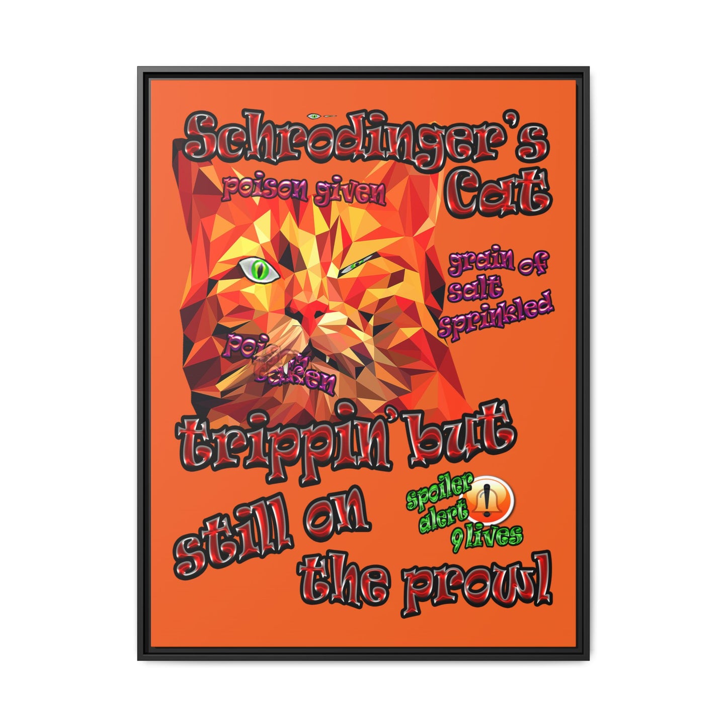 schrodinger's cat - framed canvas art (orange)