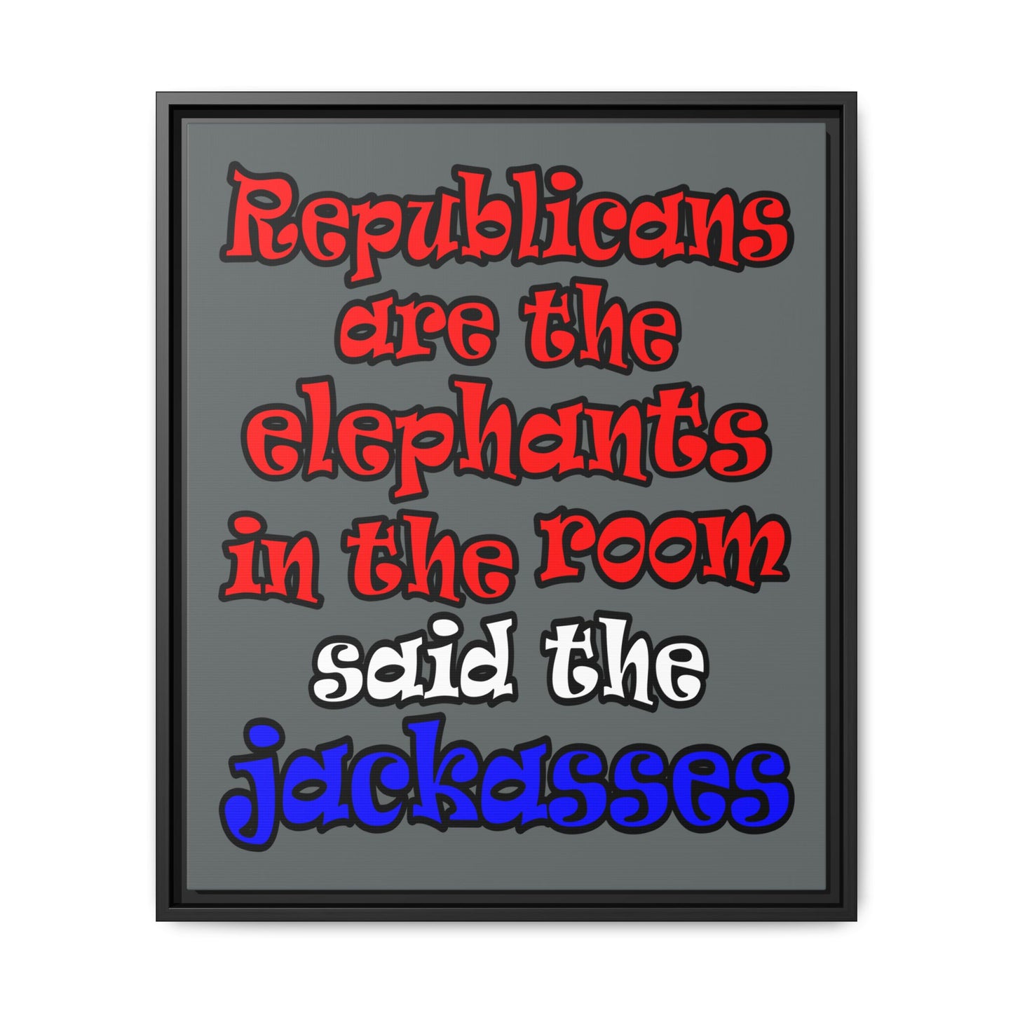donkeys and elephants - framed canvas art (dark grey)