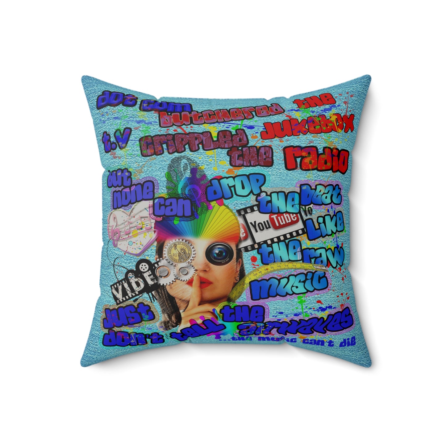 drop the beat - Faux Suede Square Pillow - (faded blue)