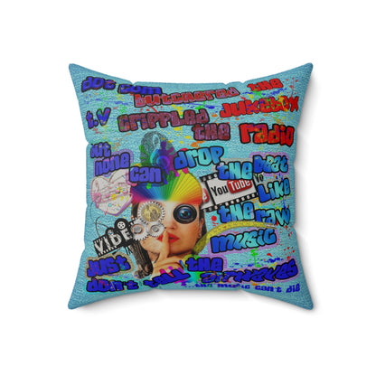drop the beat - Faux Suede Square Pillow - (faded blue)