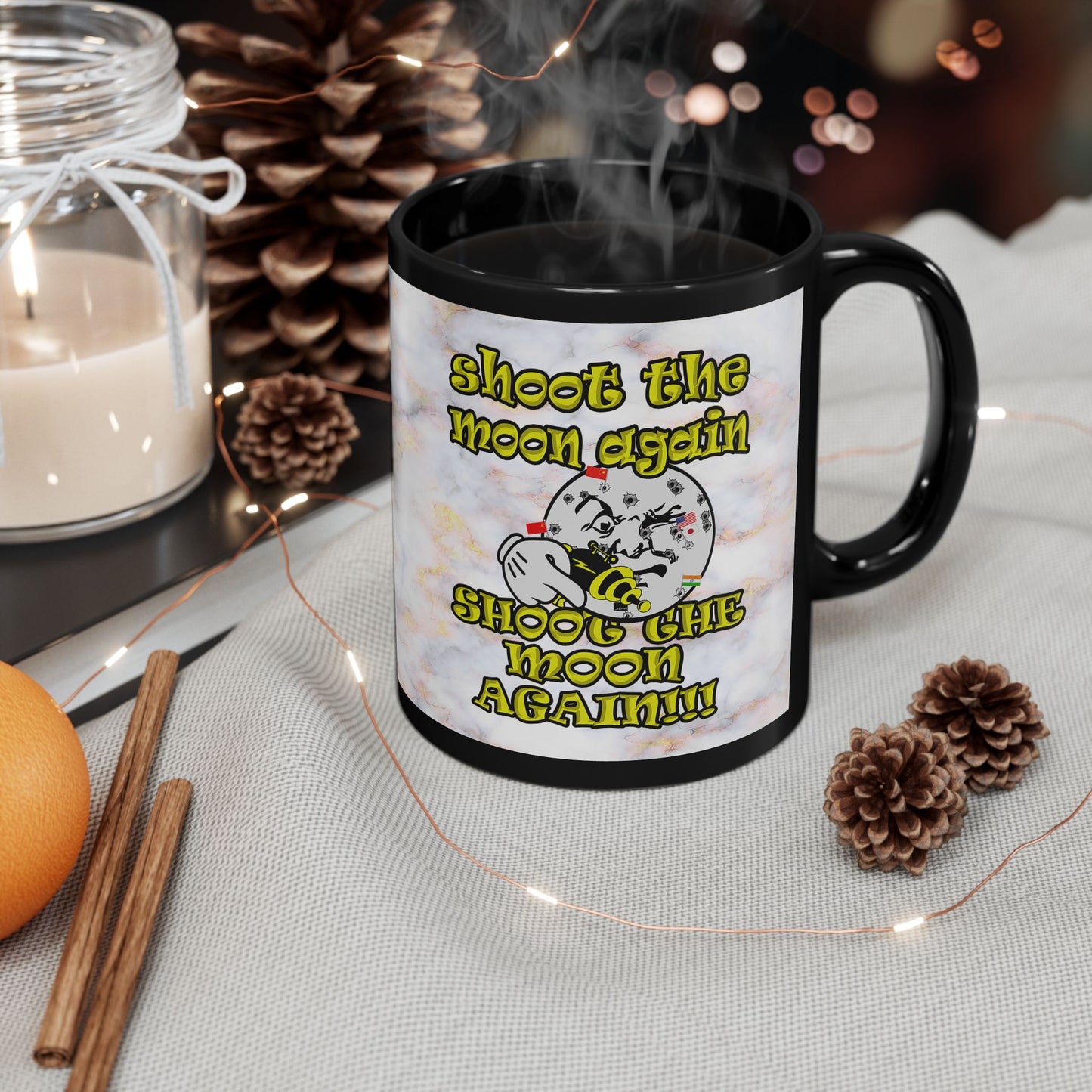 shoot the moon again - Black Mug (white marble)