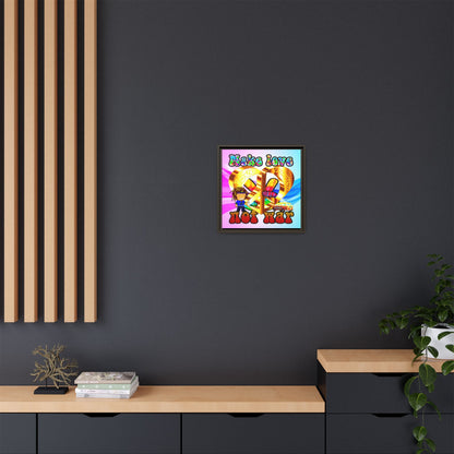 love peace - framed canvas art (light blue-pink wave)