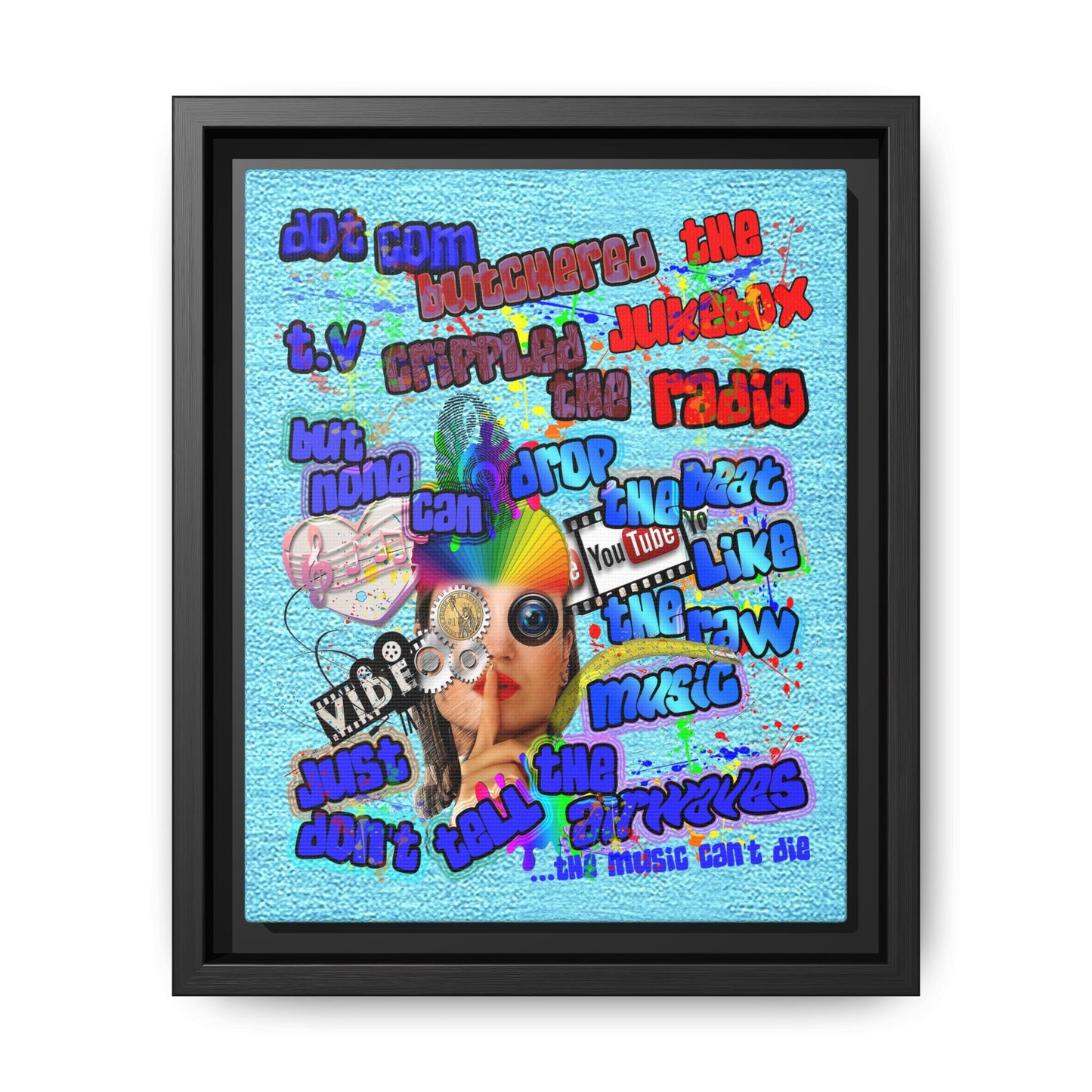 drop the beat - framed canvas art (faded blue)