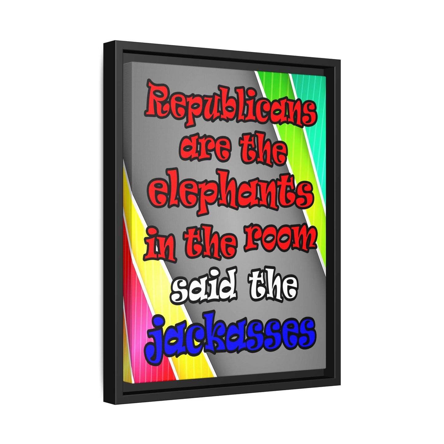 donkeys and elephants - framed canvas art (rainbow split)