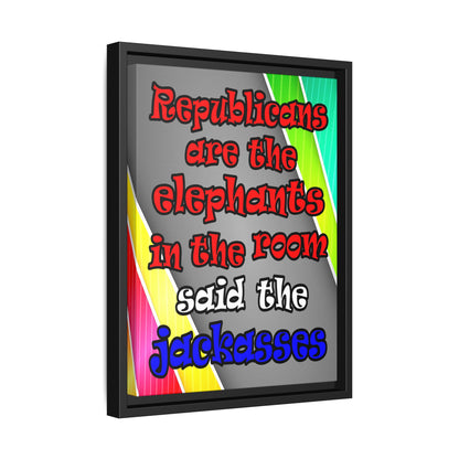 donkeys and elephants - framed canvas art (rainbow split)