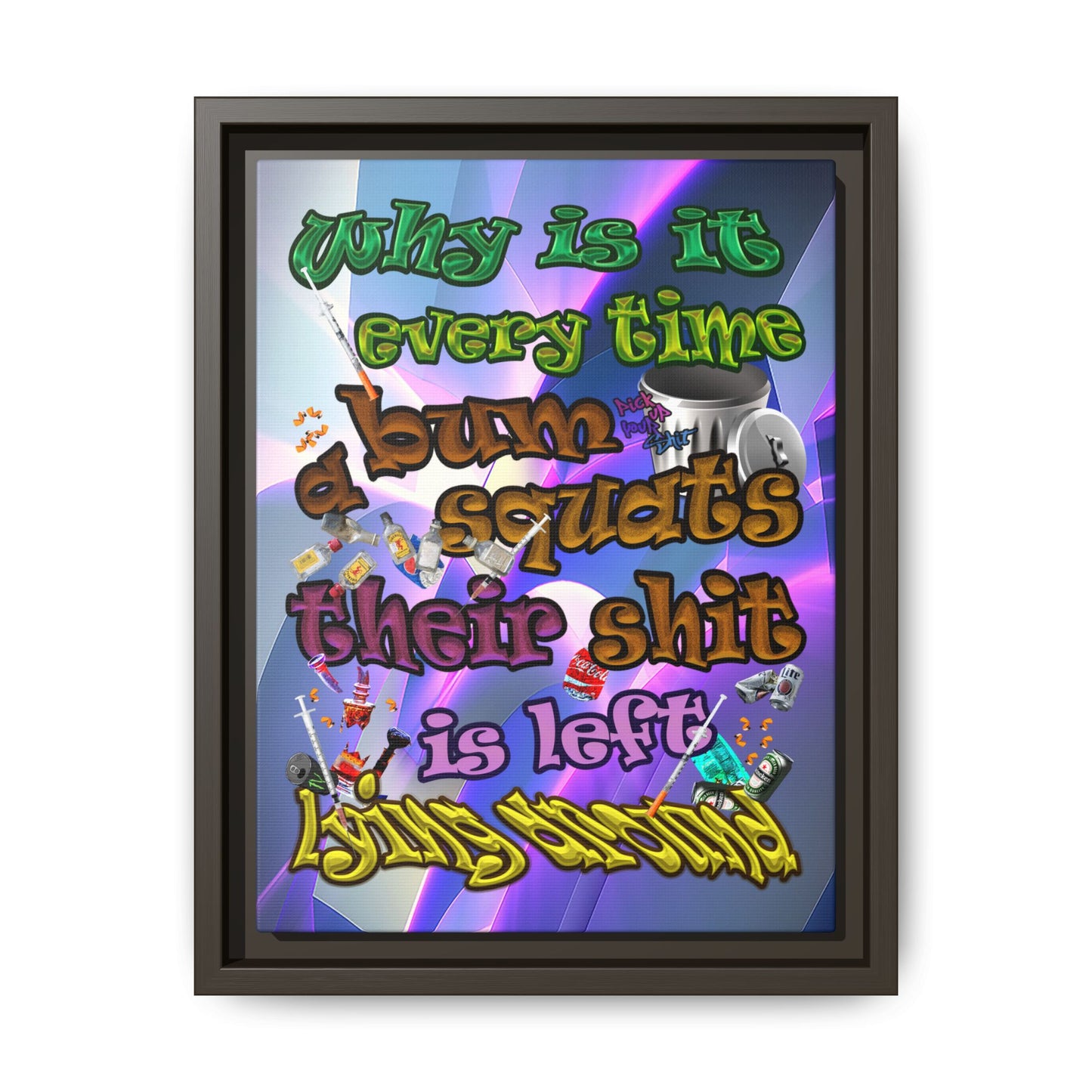 the bum's shit - framed canvas art (grey-pink wave)