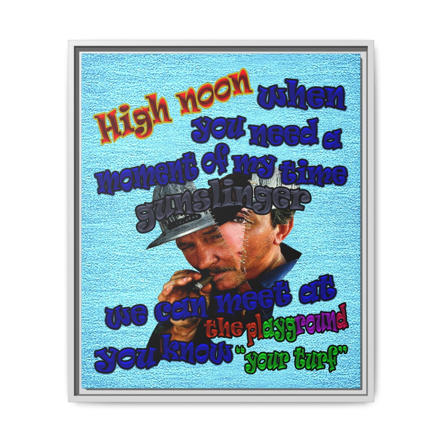 high noon - framed canvas art (faded blue)