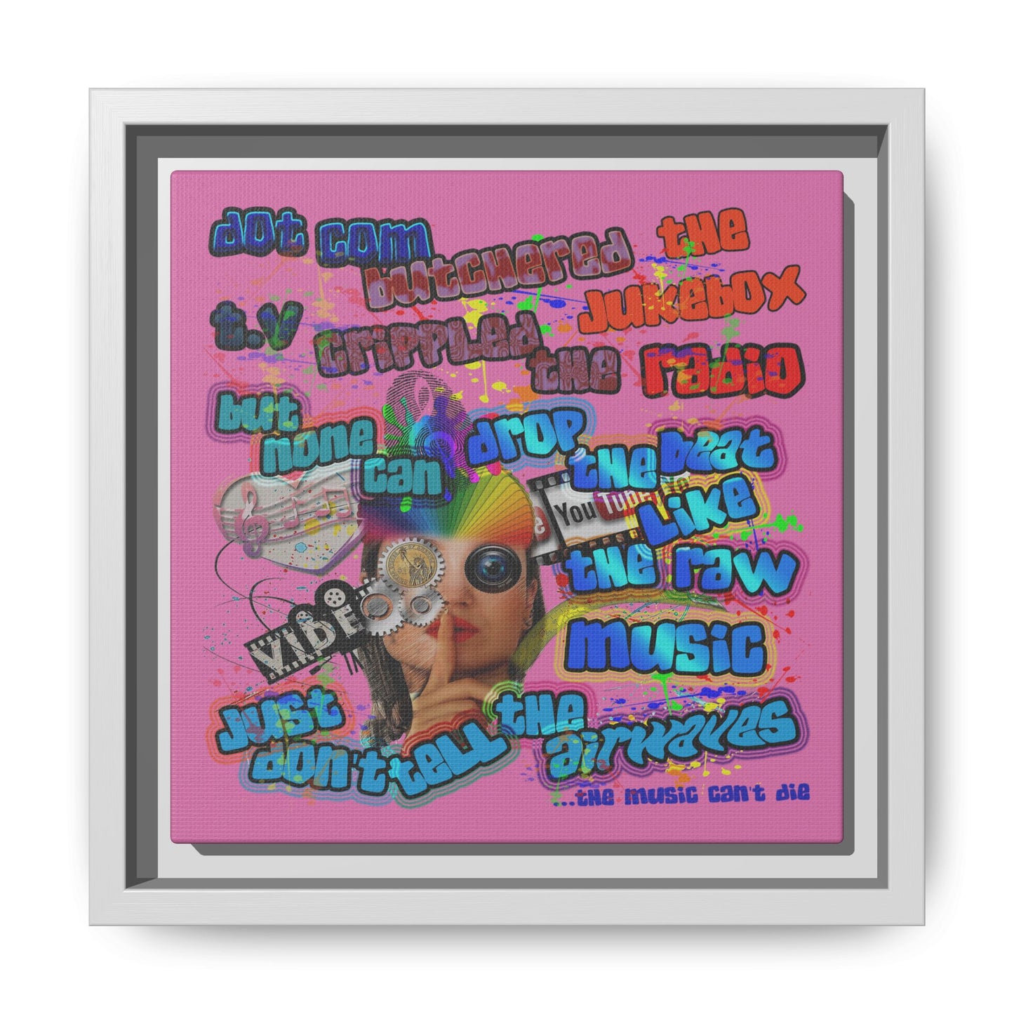 drop the beat - framed canvas art (light pink)
